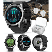 Garmin fenix E – 47 mm, AMOLED Stainless Steel with Black Silicone Band Multisport GPS Smartwatch with White EarBuds