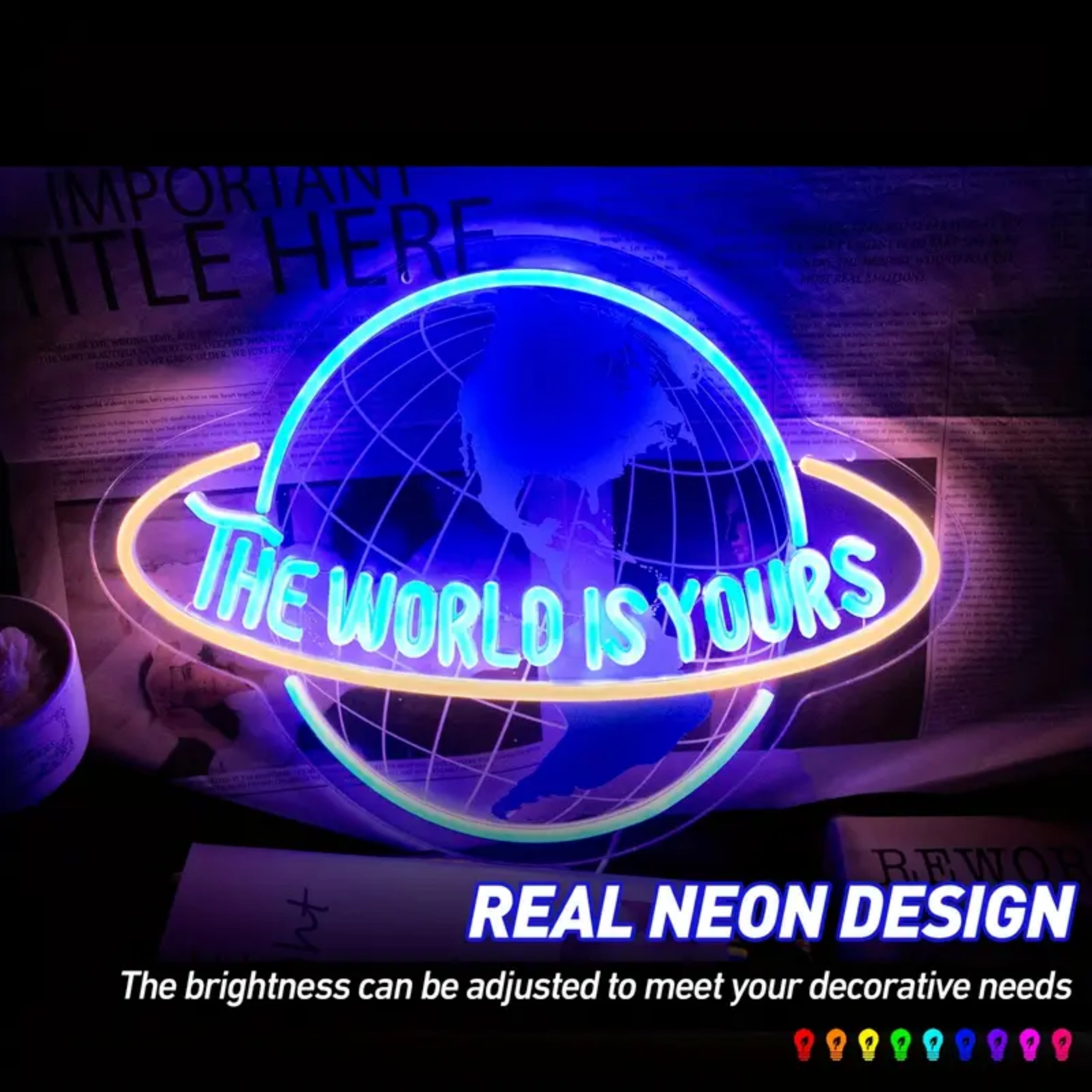 UPONRAY Earth Neon Signs, 16.5"*11.8" Dimmable & USB-Powered LED Neon Light, Stylish Wall Decor for Bedroom, Game Room, Bar, Internet Cafe, Arcade