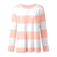 thumbnail image 5 of Women's Striped Long Sleeve Crew Neck T Shirts Casual Color Block Tee Tops Light Pink S, 5 of 5