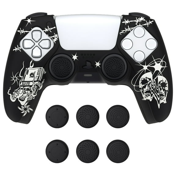 PlayVital Pure Series Dockable Model Anti-Slip Silicone Cover Skin for ps5 Controller, Soft Rubber Grip Case for ps5 Controller Fits with Charging Station with Thumb Grip Caps - Sin Source