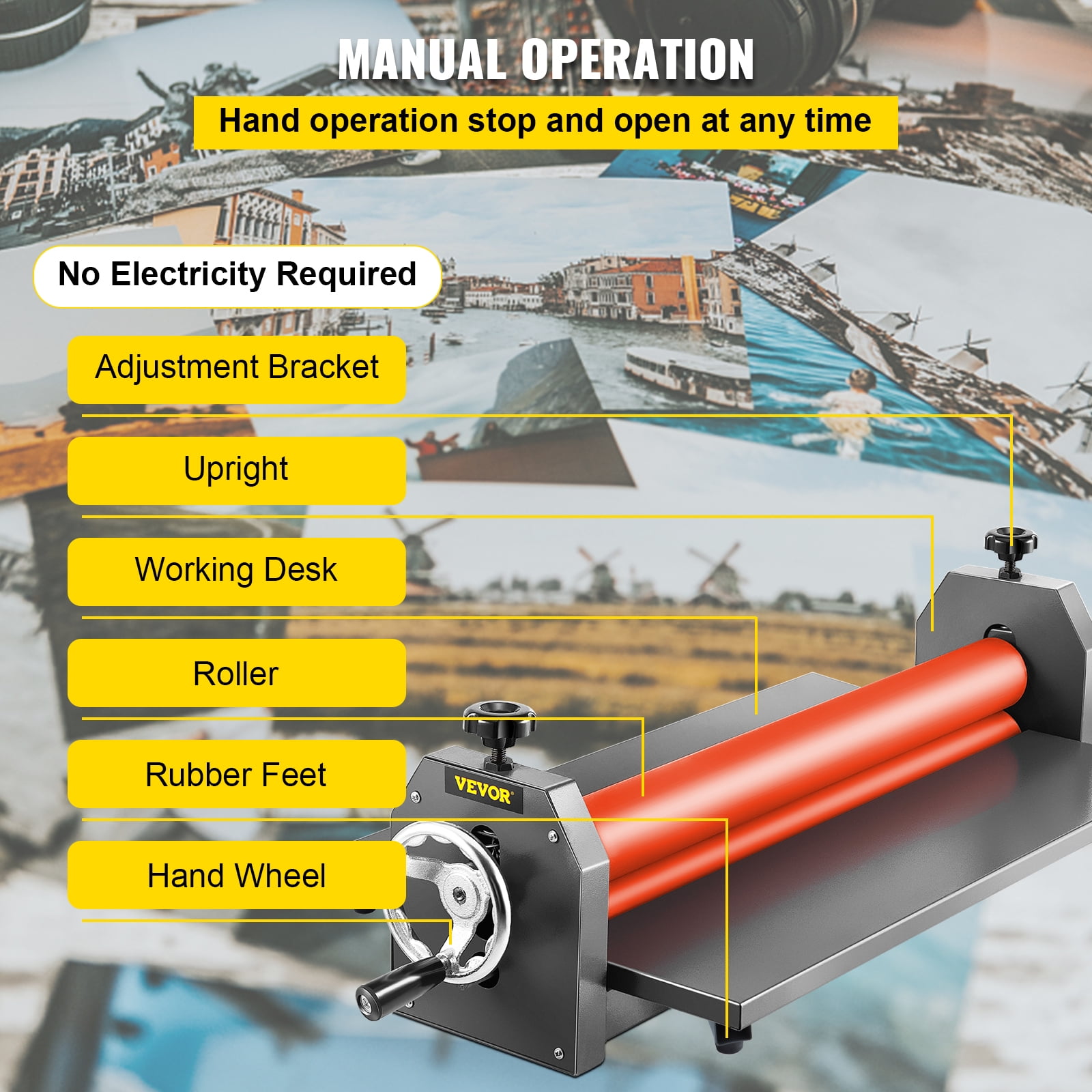 VEVORbrand 51 inch Cold Laminator Machine 10mm Manual Vinyl Photo Film Cold Laminator Hand Crank Pressure Cold Roll Laminator