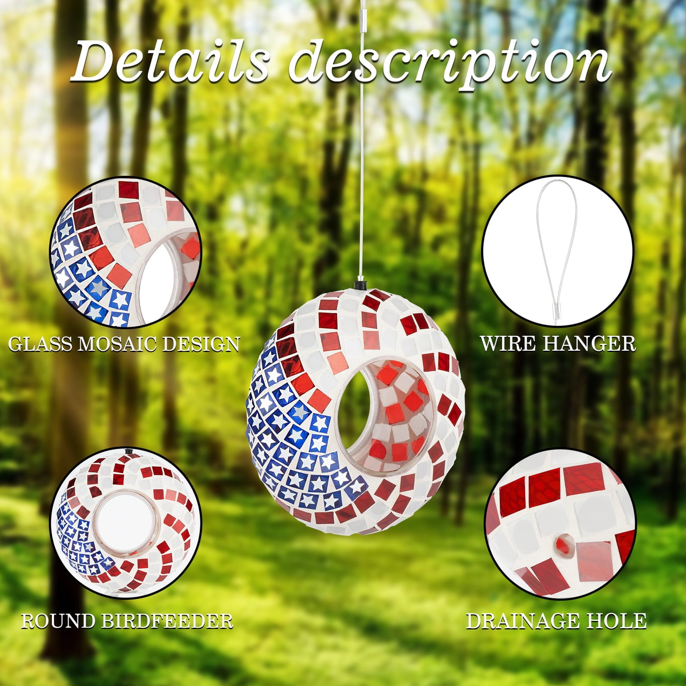 Hanging Glass Bird Feeder - Patriotic