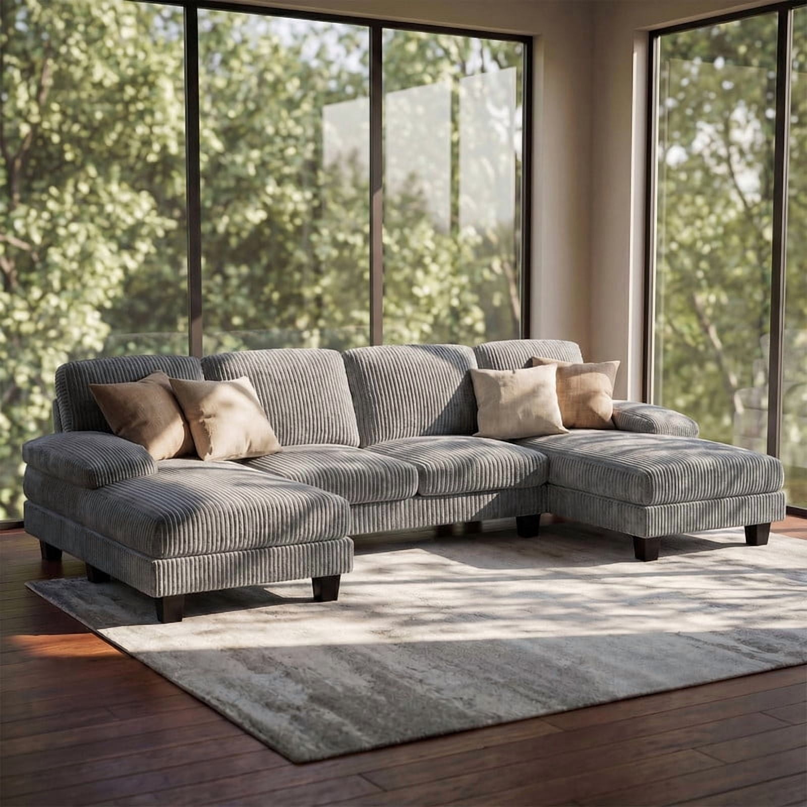 Vineego 105" Cloud U-shape Sectional Sofa Modern Modular Oversized Couches for Living Room,No Assembly Required,Corduroy Gray