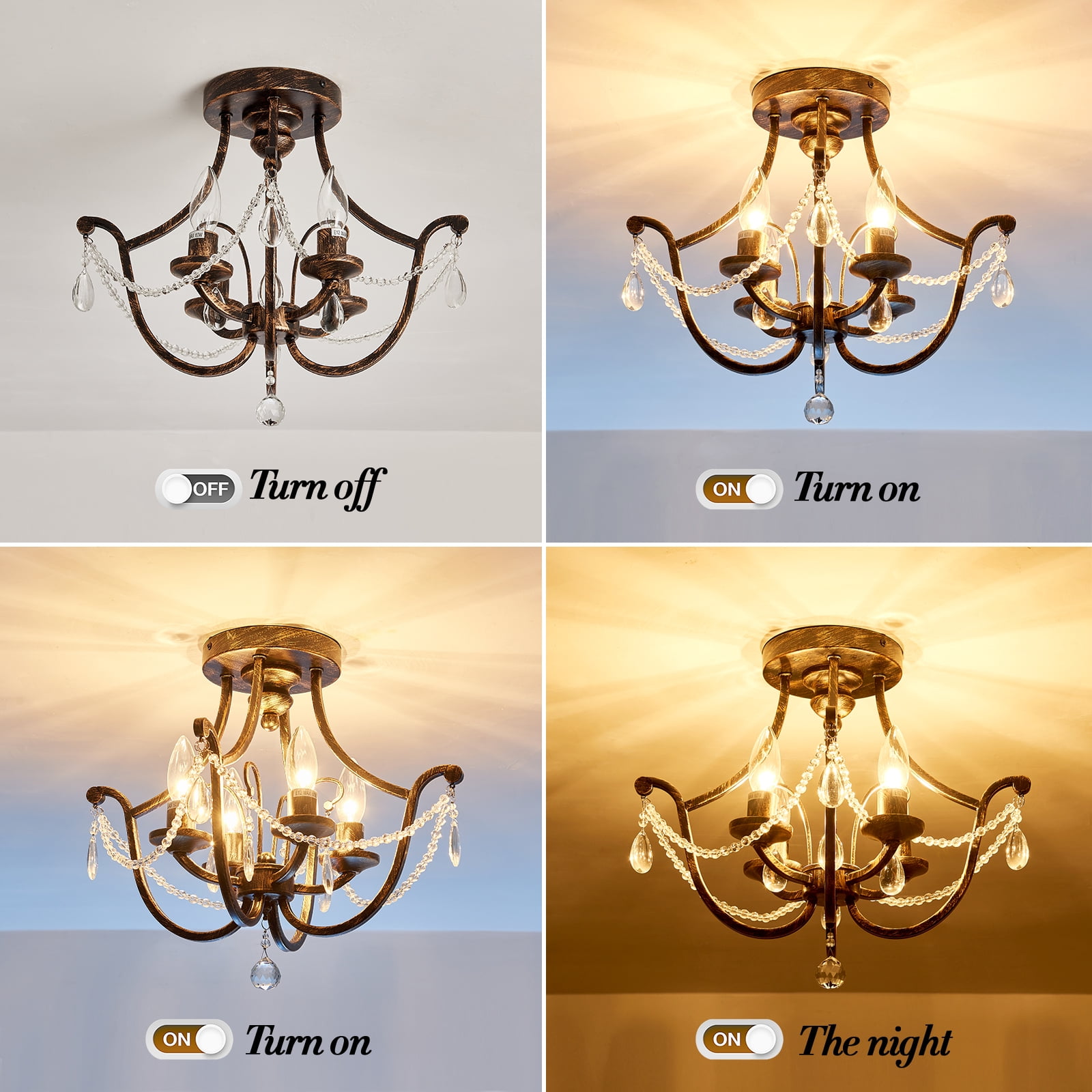 YYJLX Modern Semi Flush Mount Chandelier 4-Light Small YYJLX Modern Semi Flush Mount Chandelier 4-Light Small