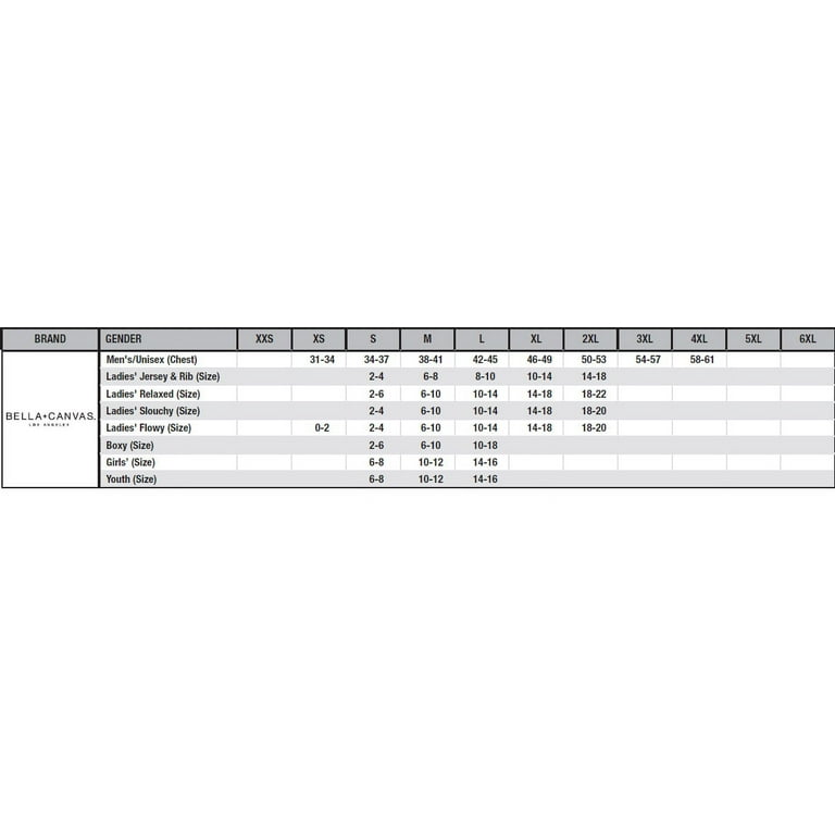 Bella canvas hoodie size chart sales