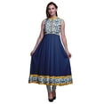 thumbnail image 1 of Bimba Indigo Blue2 Shibori Printed Women Designer Mandarin Collar Anarkali Dress Indian Ethnic Kurta X-Small, 1 of 6