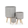 thumbnail image 3 of Gray And White Dots And Checks Tripod Planter, 3 of 4
