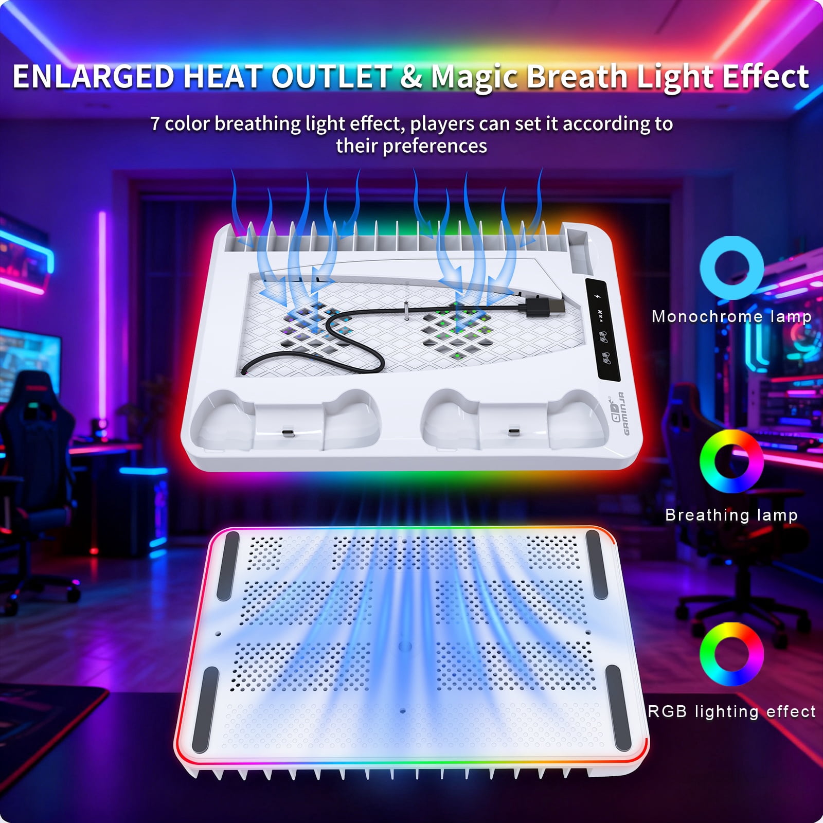 GAMINJA PS5 Cooling Stand with Dual PS5 Controller Charger Dock, PS5 Accessories PS5 Cooling Station for PlayStation 5 Disc/PS5 Digital/PS5 Slim Disc/PS5 Slim Digital/PS5 Pro Disc/PS5 Pro Digital