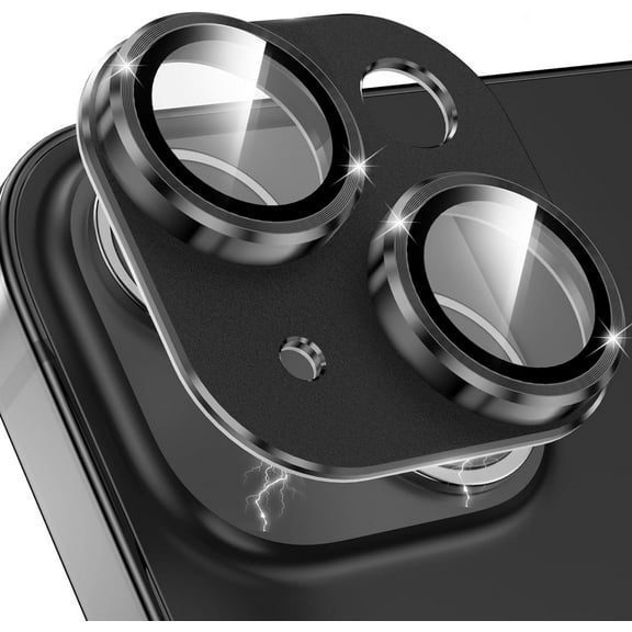 for iPhone 15 / iPhone 15 Plus Camera Lens Protector, 9H Tempered Glass Aluminum Alloy Metal Full Cover Drop Protection Case Friendly Camera Protector Accessories [Night Shooting], Black