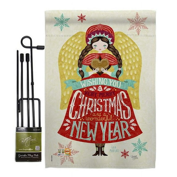 Breeze Decor BD-XM-GS-114120-IP-BO-D-US16-AL 13 x 18.5 in. Christmas Girl Winter Impressions Decorative Vertical Double Sided Garden Flag Set with Banner Pole