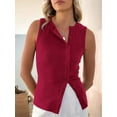 thumbnail image 2 of Women Button Down Vest Ribbed Summer Tank Tops Button Up Open Front Rib Shirt Sleeveless Slim Dressy Top Fashion Red L, 2 of 7