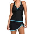 thumbnail image 4 of Maillot de Bain Noir Licol Tankini Skort Contrastant Bleu pour Femmes, 4 of 6