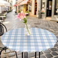 thumbnail image 6 of Light Blue Plaid Round Tablecloth for 36-44 Inch Tables, Fitted Table Cover with Elastic Edge, Modern Minimalist Country Waterproof Outdoor Table Cloth Protector for Patio Garden Dinner Picnic, 6 of 9