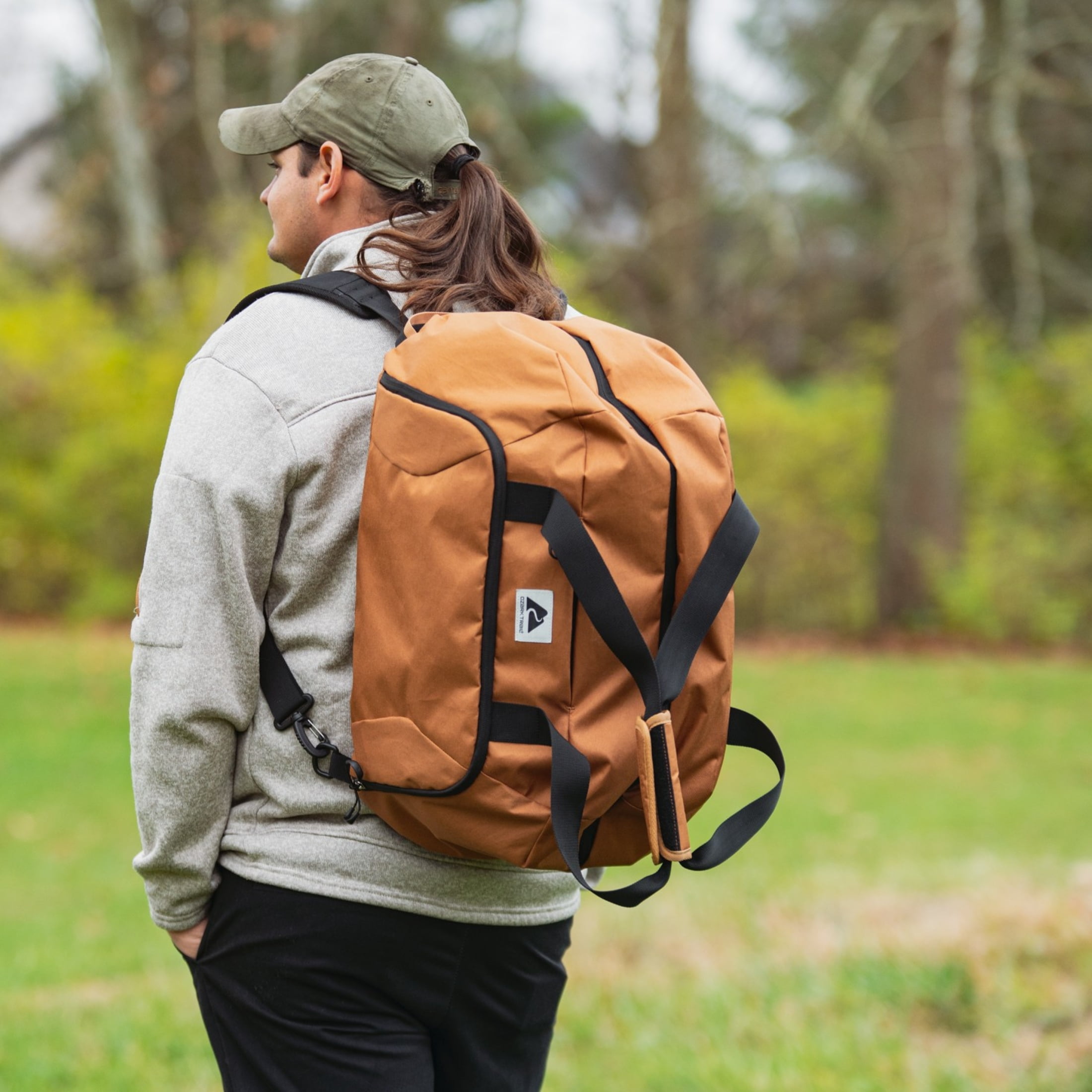 Ozark Trail 42L Polyester Crossover Duffel Bag with Tuckable Backpack Straps, Brown