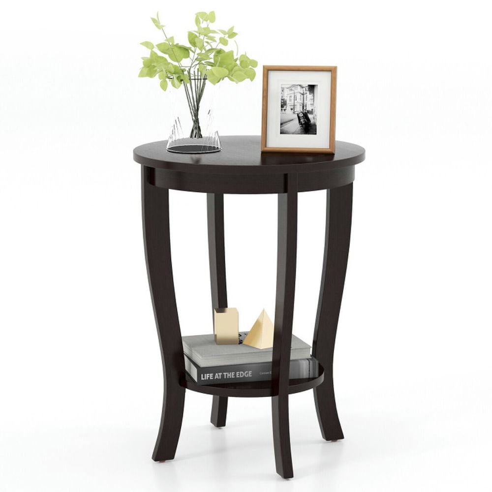 Finihen End Table, Round End Table, 2-tier Round End Table with Solid Wood Legs, Sofa Side Table, Bed Side Table, for Living Room, Bedroom, Espresso Finihen End Table, Round End Table, 2-tier Round End Table with Solid Wood Legs, Sofa Side Table, Bed Side Table, for Living Room, Bedroom, Espresso