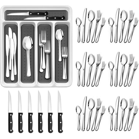 

Silverware Set Flatware Set Mirror Polished Dishwasher Safe Service for 4 Include Fork/Spoon with 5-Compartment Non Slip Silver