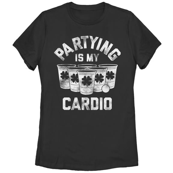 Women's Lost Gods Partying is My Cardio  Graphic Tee Black 2X Large