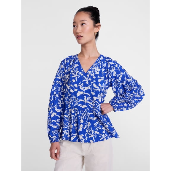 Scenario Women's Gathered Yoke Blouse with Long Sleeves, Sizes XS-XXXL