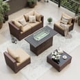 thumbnail image 2 of UDPATIO Patio Furniture Sets, Modular Rattan Outdoor Patio Sectional Furniture with 44" Fire Pit Table,, Wicker Patio Conversation Set for Backyard, Deck, Poolside w/Glass Coffee Table, 5PC Khaki, 2 of 9