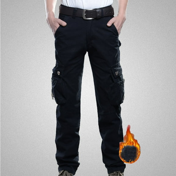 Herrnalise Men's Joggers Cargo Pants For Cotton Solid Color Multi-pocket Straight-leg Pants Denim Trousers Ripped Denim Pants for Men For Black,S