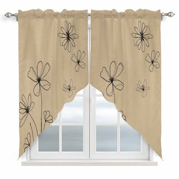 Black Khaki Swag Valances for Windows, Kitchen Curtains 36 Inch Length 2 Panels Set, Spring Flora Short Curtains for Small Windows Rod Pocket Cafe Curtains Drapes 28"x36"
