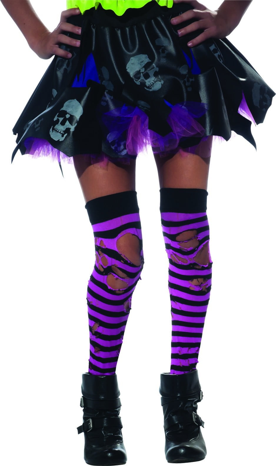 Zombie Ripped Pink & Black Striped Thigh Highs Costume