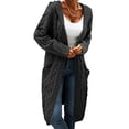 thumbnail image 4 of Bexdxz Women's Hooded Cable Knit Long Cardigan, Chunky Knit Sweater Coat with Side Pockets, Solid Color Fall Winter Outerwear Dark Gray 2XL, 4 of 4