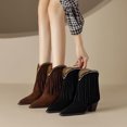 thumbnail image 2 of NECHOLOGY Botas Mujer Adulto Femenino Zapatos Botines para mujer Botas de mezclilla occidentales con borlas vintage Otoño/Invierno Nuevas botas con tacones gruesos puntiagudos (Brown, 7), 2 of 7