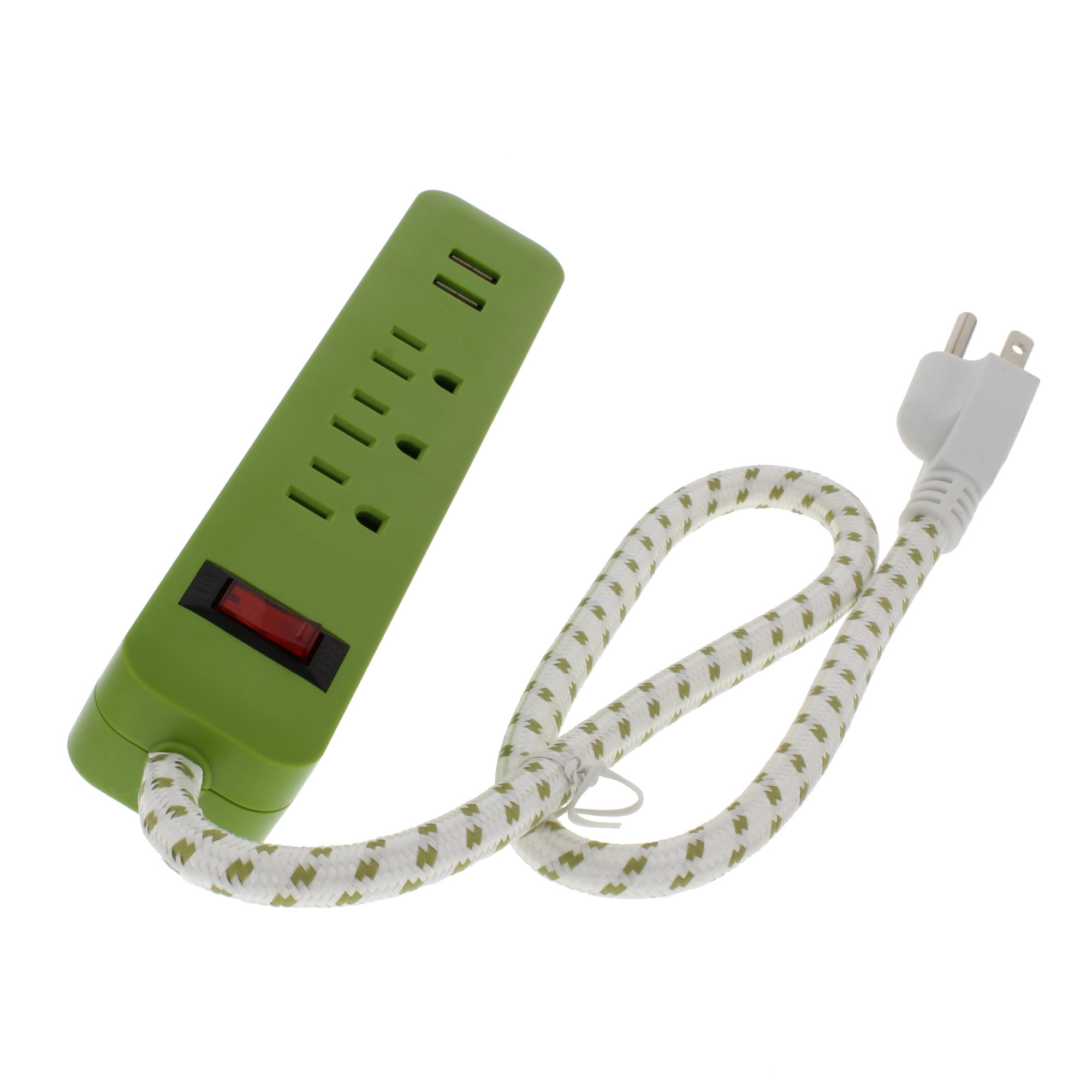 BrightWay 110206 Grounded Power Strip 3 Outlet, 2 USB Green