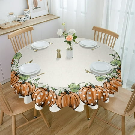 

Autumn Pumpkin Round Tablecloth Waterproof Wedding Party Table Cover Holiday Dining Table Tablecloth