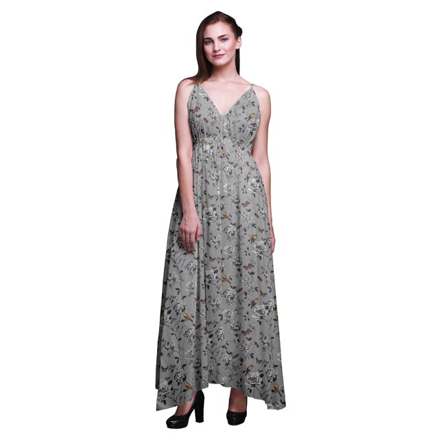 Bimba Robe Longue Florale pour Femmes à Bretelles Spaghetti Col en V Maxi Tenue de Plage-TP