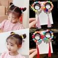 thumbnail image 2 of Keimprove 1 Pair Chinese Style Children's New Year Kawaii Hair Ring Cheongsam Hanfu Hair Accessories Cosplay Ball Colorful Tassel Headwear, 2 of 6