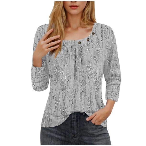 Blusas para las Mujeres Casual, 3/4 Manga Floral Estampado Camiseta de Moda Top Hecho de Poliéster Transpirable Suave para el Uso Diario de Primavera Otoño, Tops de Blusa para las Mujeres