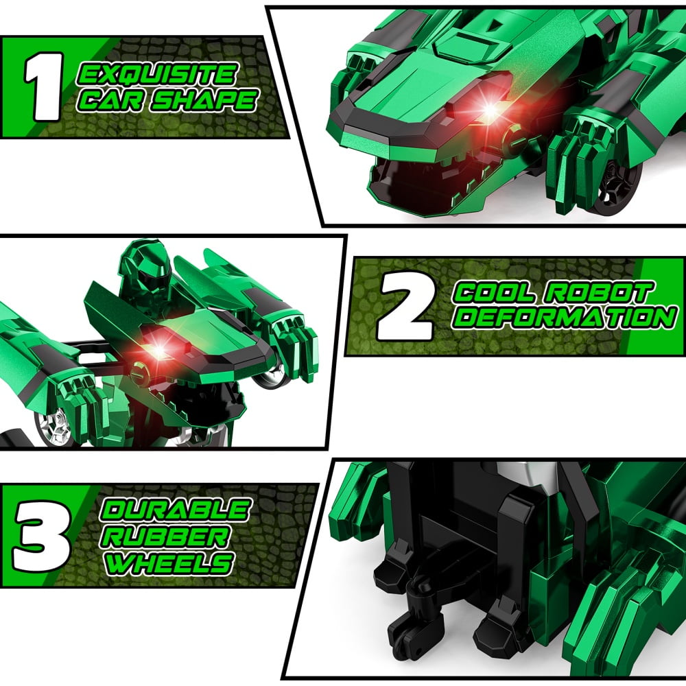 Allaugh Dinosaur Transform RC Cars 2.4Ghz Remote Control Car Robot with 360 °Rotation One Button Deformation Car Toy Gifts for Boys Age 4-7 8-12