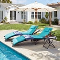 thumbnail image 2 of Homall 3 Pieces Patio Chaise Lounge Chair Sets Outdoor Beach Pool PE Rattan Reclining Chair with Folding Table and Cushion, Blue, 2 of 7