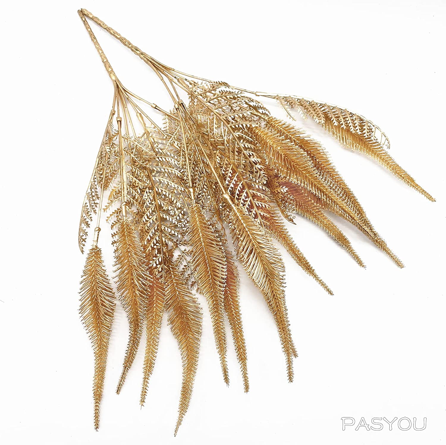 Morttic Artificial Golden Baby Breath Flowers, Plastic Fake Gypsophila Flower for Indoor Outdoor Christmas Wedding Home Party Table Arrangement Decoration DIY Planter Filler Gold Leaves Decor - 3 Pack