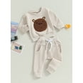 thumbnail image 4 of Toddler Baby Boy Girl 2Pcs Fall Outfits 6M 12M 18M 24M 3Y Long Sleeve Bear Embroidery Tops Pocket Pants Set, 4 of 10