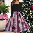 thumbnail image 2 of Women's Fashion Round Neck Casual Slim Christmas Printed Long Sleeve Dresses, Square Neck, Holiday Print, Retro Style, Party Wear, Slim Fit, Festive,Hot Pink,M, 2 of 6