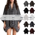thumbnail image 3 of Ecqkame Women Sherpa Cape Shawl Fleece Lined Faux Fur Trim Open Front Warm Coats Loose Poncho Winter Casual Outerwear Navy Free Size, 3 of 5