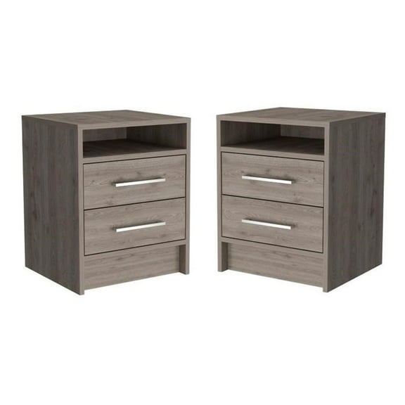 Tu Home Square 2 Drawer Engineered Wood Nightstand Set in Light Gray (Set of 2)