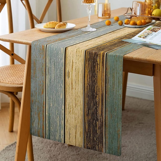 Camino de mesa moderno para sala de estar, manteles individuales de primavera, tablones verdes, azules y grises, juego de tapete de mesa de granero para mesa de comedor, fiesta, boda, lino, 33x183cm