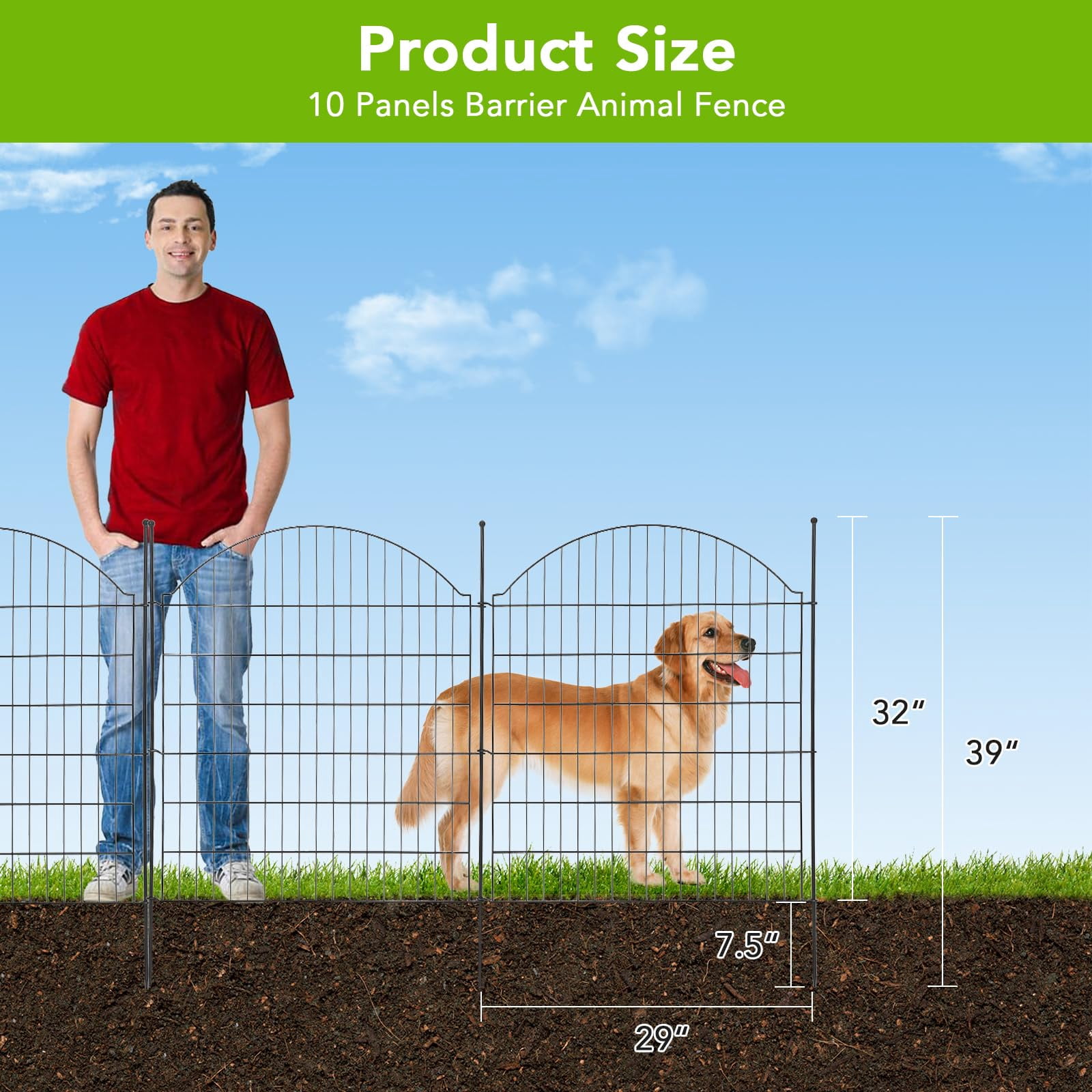 Garden Fencing Animal Barrier, Dog Fence Outdoor for Yard, Rustproof No Dig Decorative Tall Garden Fence Metal Wire Panel Border Patio Rabbit Ground Stakes Fencing, 10/15 Panels