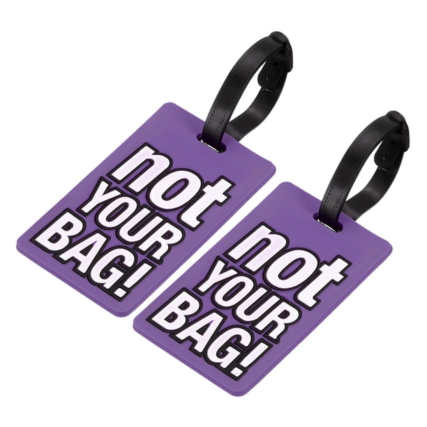 Equipaje Etiqueta, PVC Identificador Tarjeta Soporte Etiqueta, No Tu Bolsa Patrón Viaje Bolso Etiqueta con Ajustable Correa para Equipaje Maleta, Púrpura Paquete de 2