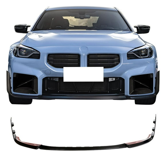 Ikon Motorsports Front Bumper Lip Compatible With 2023-2024 BMW G87 M2, M Performance Style Spoiler Black Dry Carbon Fiber 3PC Underbody Splitter