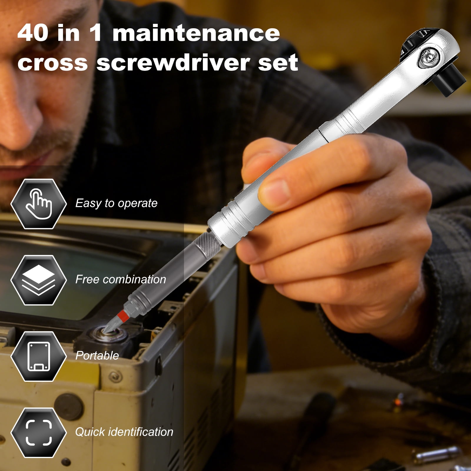 Ratchet Screwdriver Set with Magnetic Bits, 40-in-1 Portable Ratcheting Wrench and Socket Tool Kit with Heavy-Duty Case for Bicycle, Electronics and Home Repair