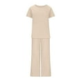thumbnail image 5 of Simua Women's Fashion Loungewear Set Solid Color Crewneck Short Sleeve T-shirt and Pants Two-piece Outfits Set, 5 of 5