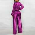 thumbnail image 2 of Aayomet Womens Jumpsuits Women Long Sleeve V Neck Jumpsuits Slim Fit Nightclub Style Long Sleeve Wide Leg Jumpsuit,Purple S, 2 of 5