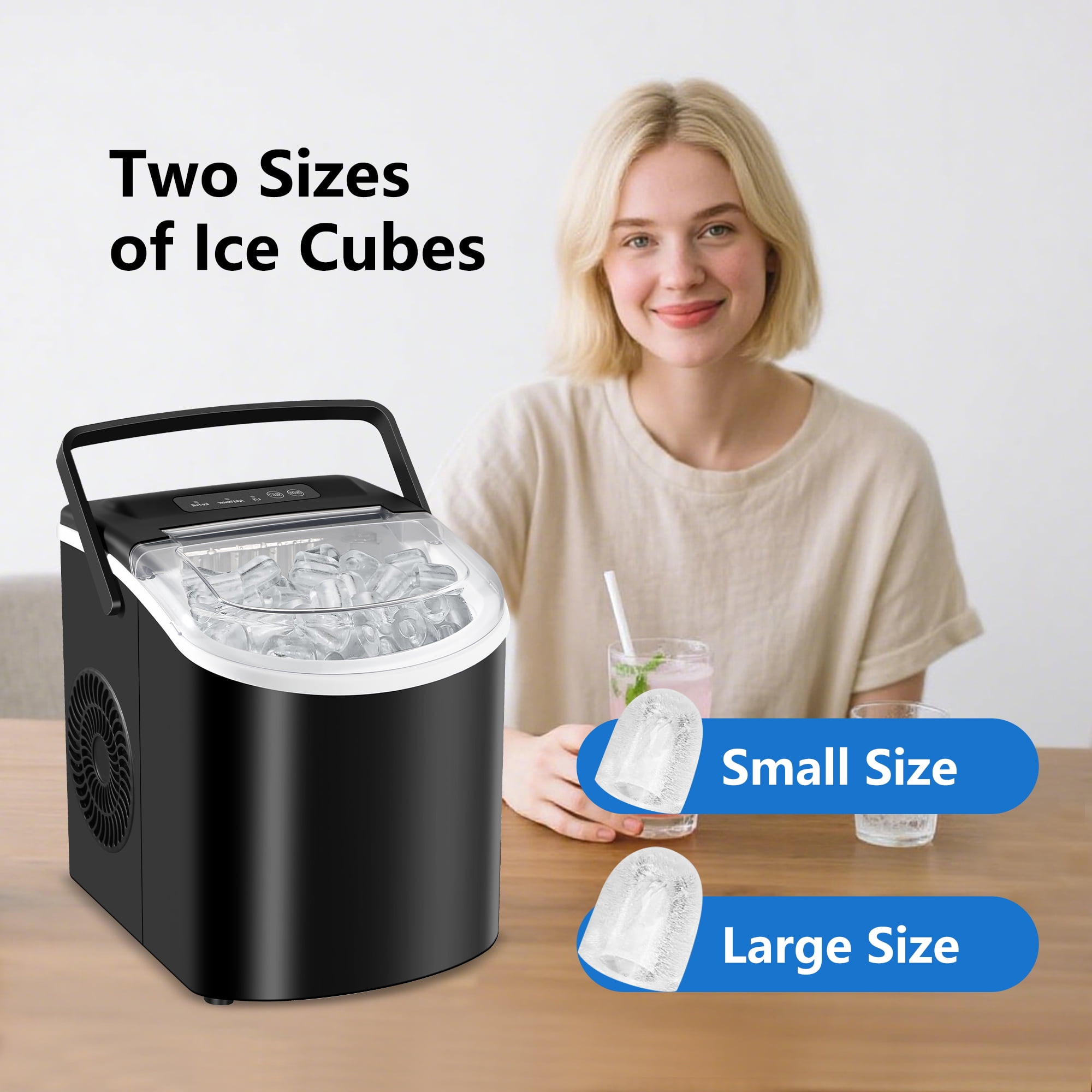 HUMSURE Countertop Ice Maker Machine with Handle, 26lbs  Per Day, 9 Ice Cubes Ready in 7 Mins, Self-Cleaning Portable Ice Maker with Basket and Scoop, for Home/Party/Kitchen/Camping/RV(Black)