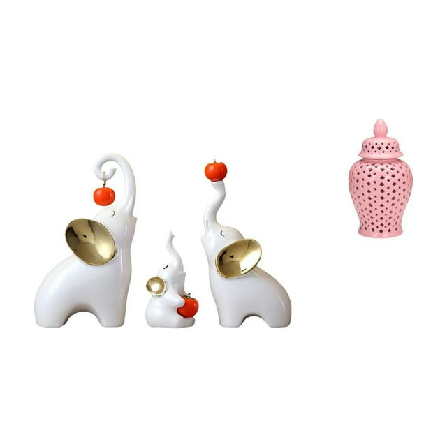 Juego de figuras de familia de elefantes y jarrón decorativo de para sala de estar, dormitorio, escritorio, arreglo floral, adorno de exhibi