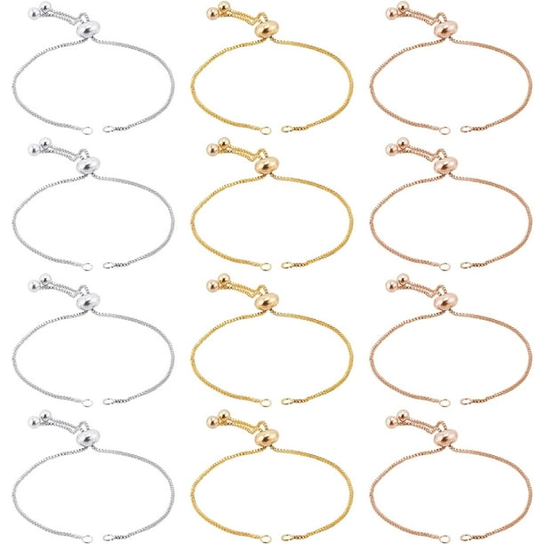 Pulseras de cadena deslizante de 12 hebras, 3 colores, 18 cm de largo, ajustables, con extremos de bola.